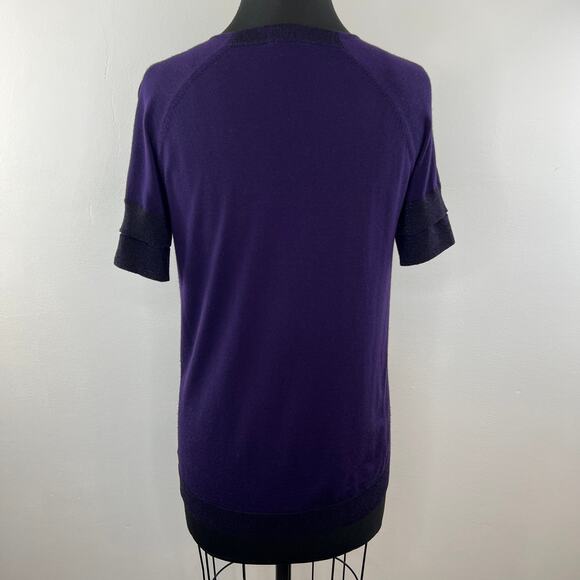 THEORY Purple Short Layered Sleeve Scoop Neck Wool Blend Pullover Sweater Size M - Picture 3 of 8